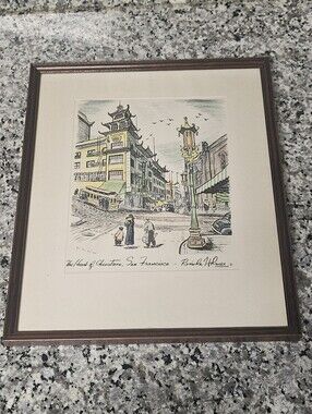 VTG Rosinda Holmes Heart of Chinatown San Francisco Framed Lithograph Art Print